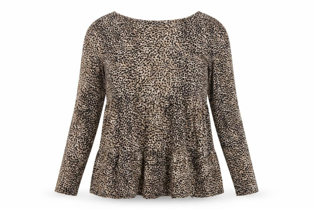 Forever New Women’s Brown Leopard Print Long Sleeve Tunic Blouse Size S