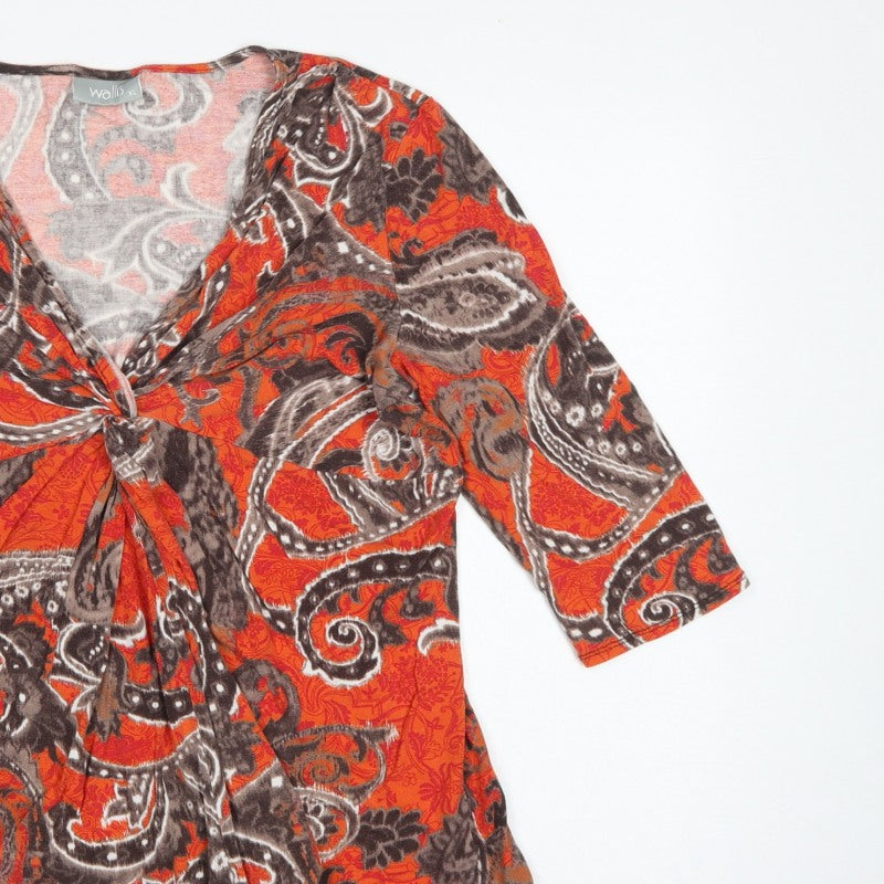 Wallis Women’s Orange Paisley Wrap Jersey Blouse XL 3/4 Sleeve