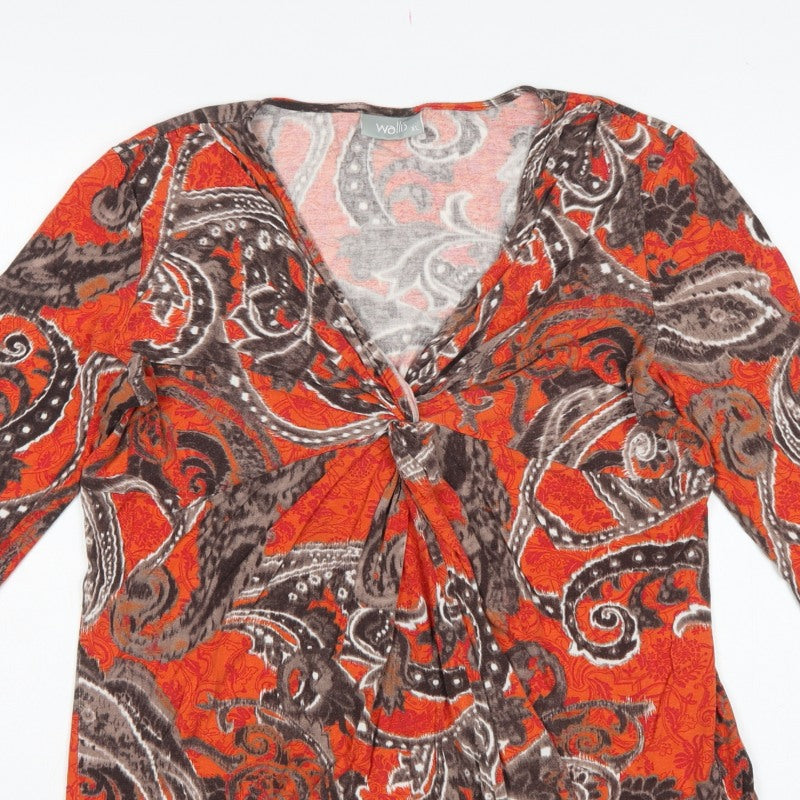 Wallis Women’s Orange Paisley Wrap Jersey Blouse XL 3/4 Sleeve