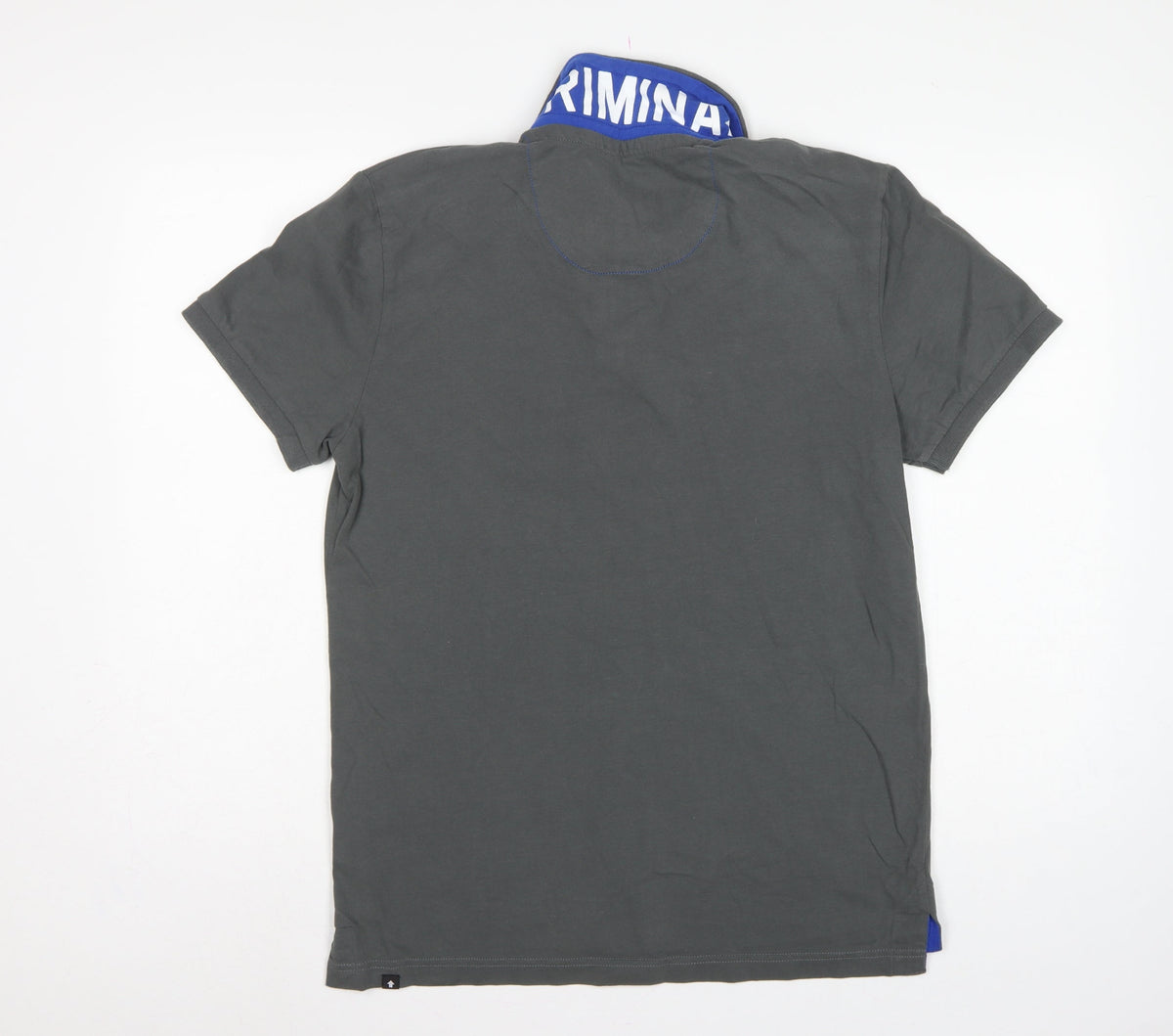 Criminal Men’s Grey Blue Trim Cotton Polo Shirt M Short Sleeve Logo