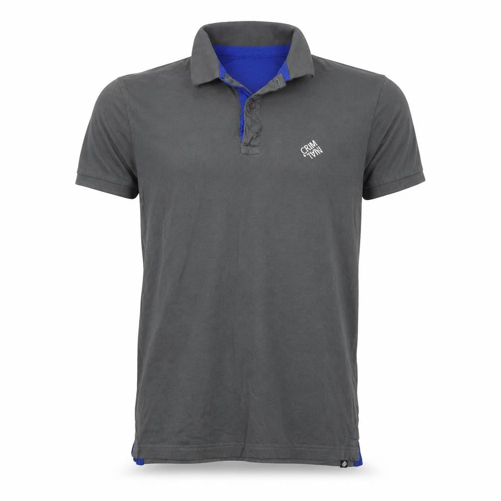 Criminal Men’s Grey Blue Trim Cotton Polo Shirt M Short Sleeve Logo