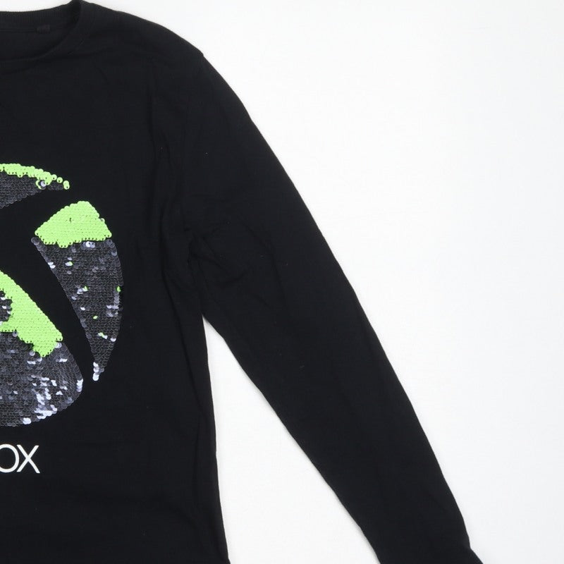 Xbox Boys Black 12 Years Long Sleeve Sequin Logo T-Shirt Top