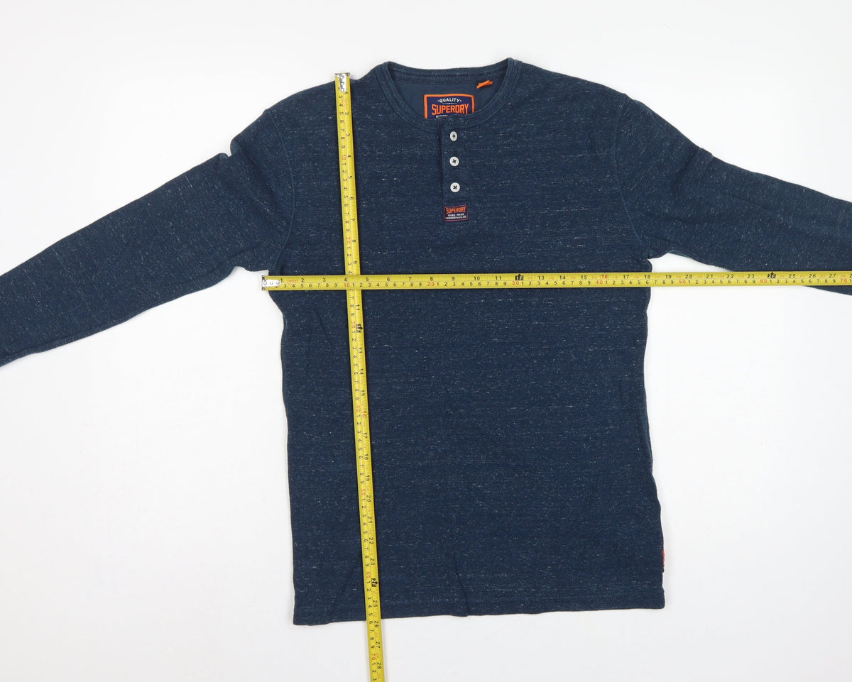 Superdry Men Blue M Long Sleeve Cotton Henley T-Shirt