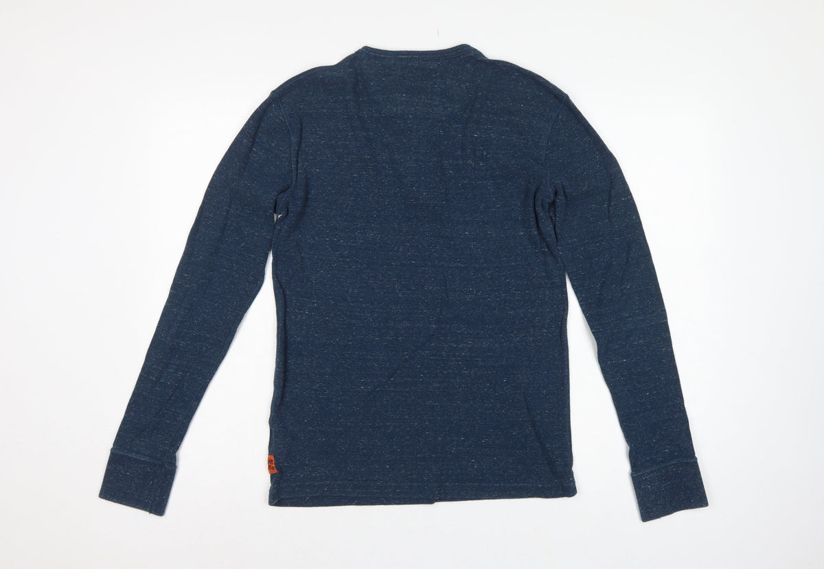 Superdry Men Blue M Long Sleeve Cotton Henley T-Shirt