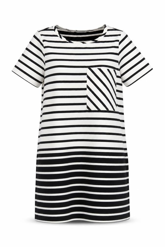 French Connection Women Black White Striped UK 10 Shift Jersey Dress