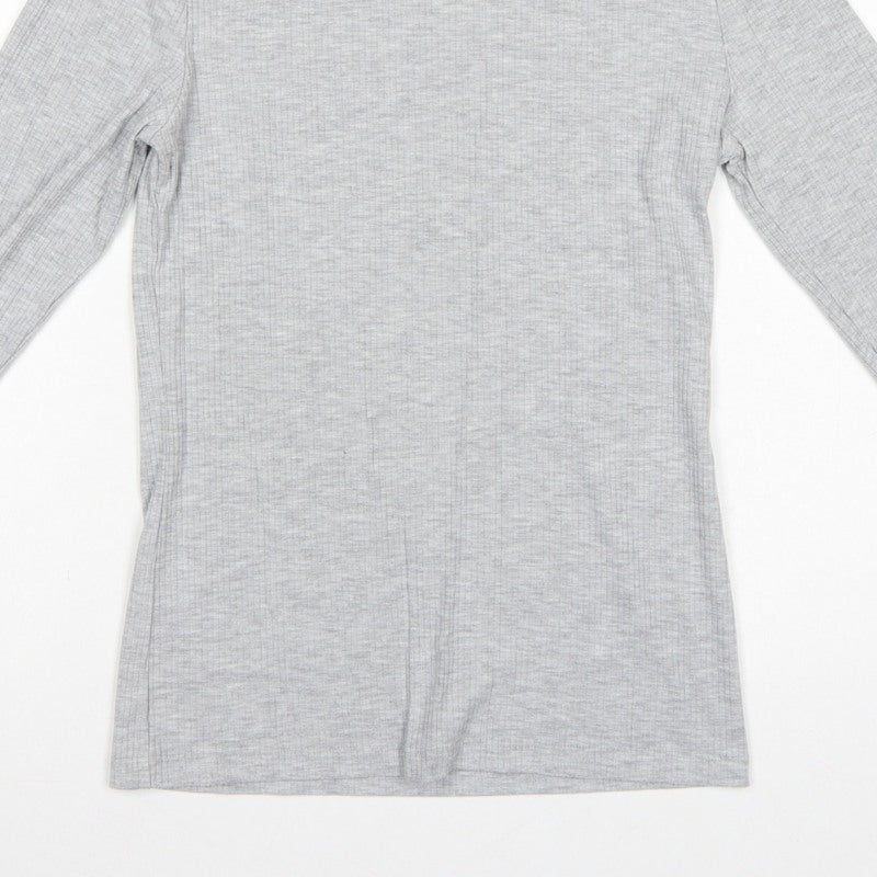 White Stuff Women Grey UK 12 Roll Neck Long Sleeve Stretch Jersey Top