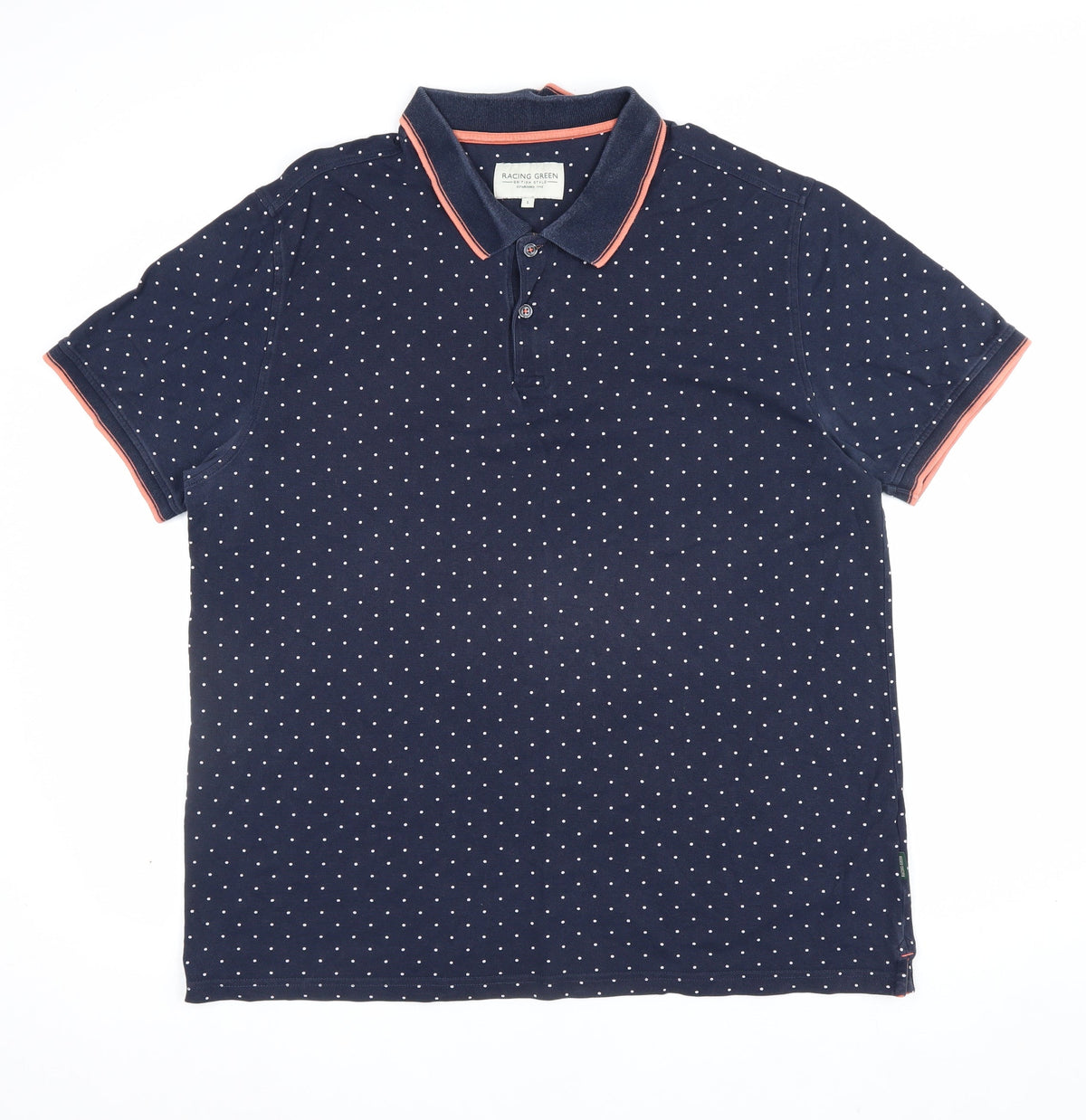 Racing Green Men's Blue L Polka Dot Cotton Short Sleeve Polo Shirt