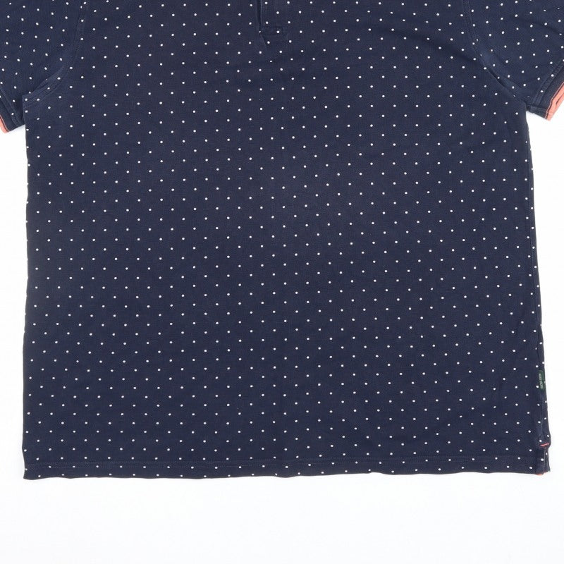 Racing Green Men's Blue L Polka Dot Cotton Short Sleeve Polo Shirt