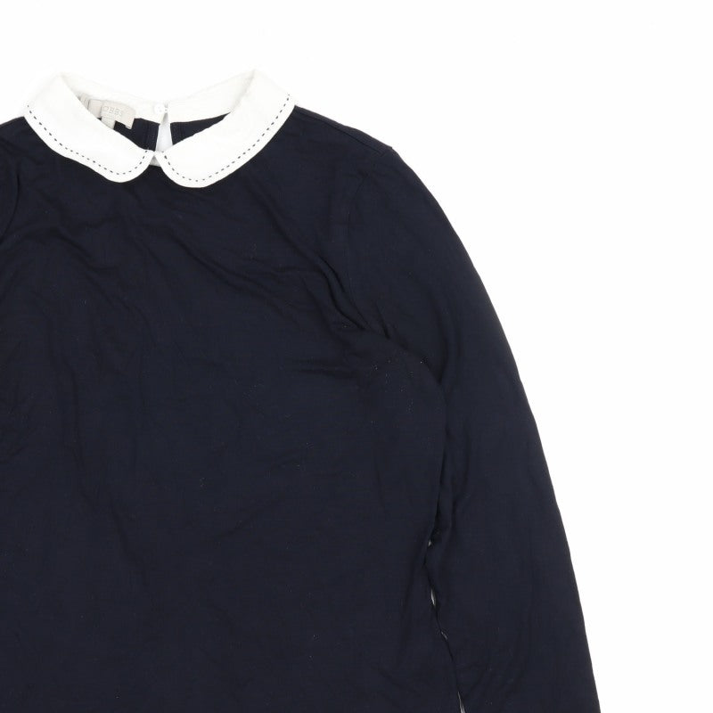 Hobbs Women Blue Size S Jersey Long Sleeve Peter Pan Collar Top