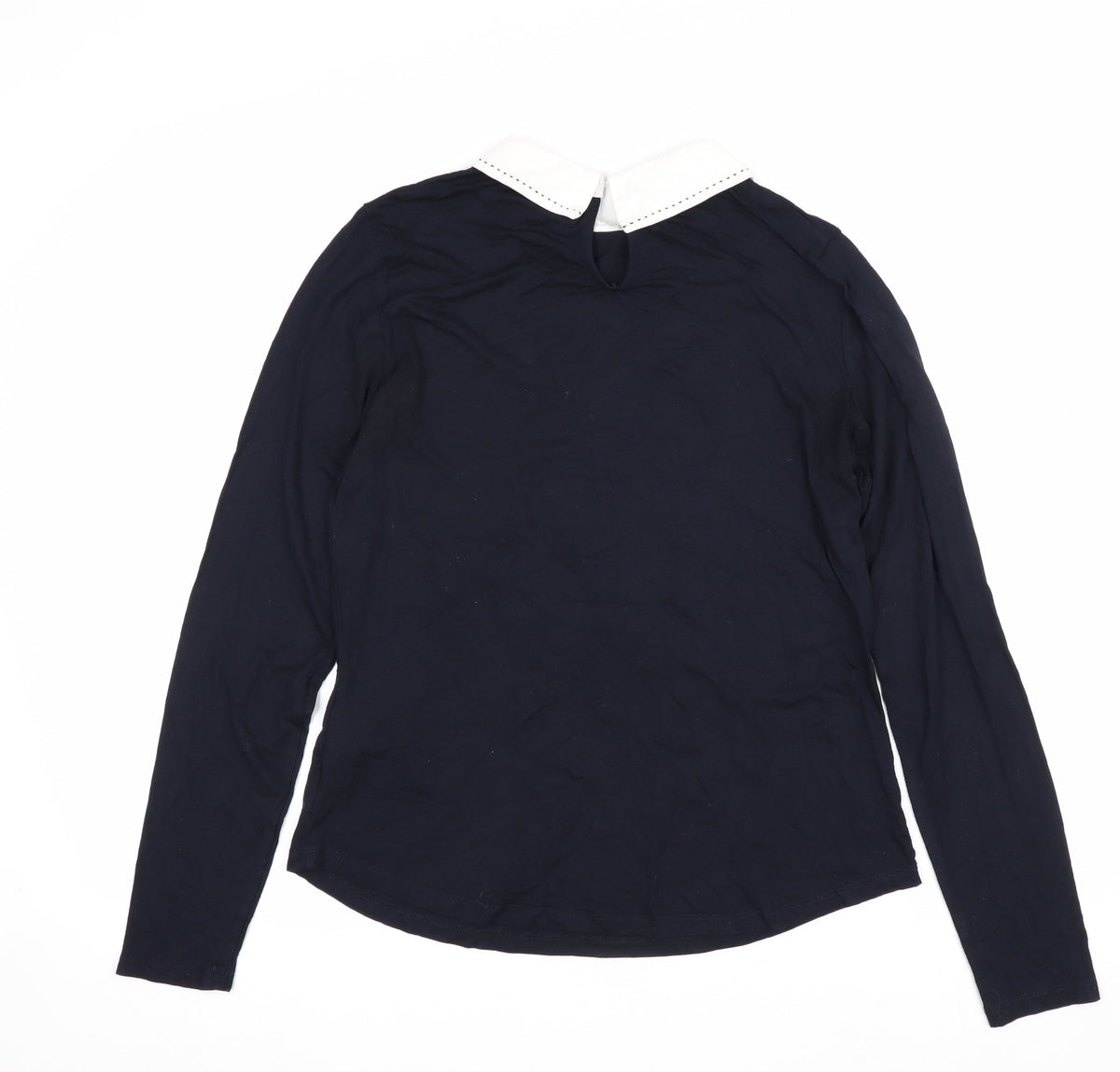 Hobbs Women Blue Size S Jersey Long Sleeve Peter Pan Collar Top