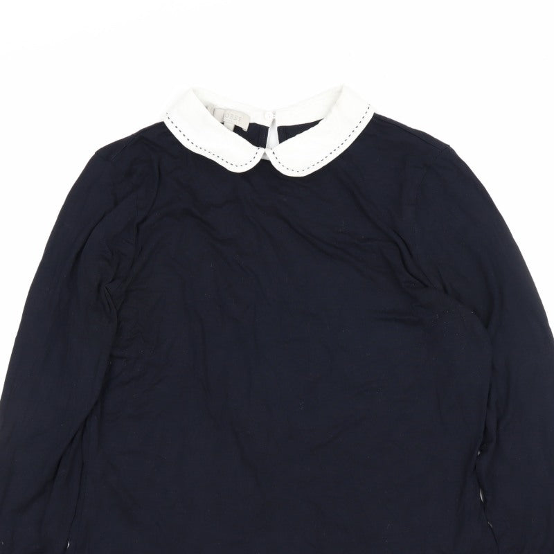 Hobbs Women Blue Size S Jersey Long Sleeve Peter Pan Collar Top