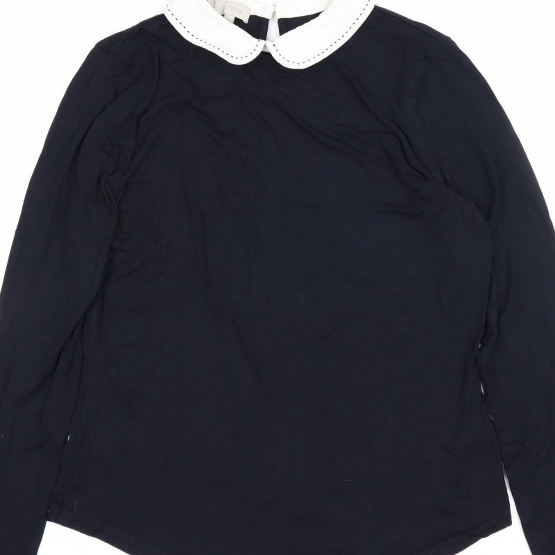 Hobbs Women Blue Size S Jersey Long Sleeve Peter Pan Collar Top