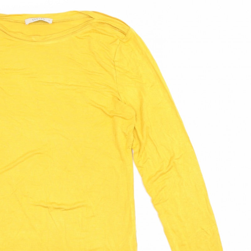 Oasis Women Yellow UK 12 Basic Boat Neck Long Sleeve Jersey Top