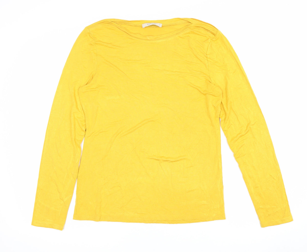 Oasis Women Yellow UK 12 Basic Boat Neck Long Sleeve Jersey Top