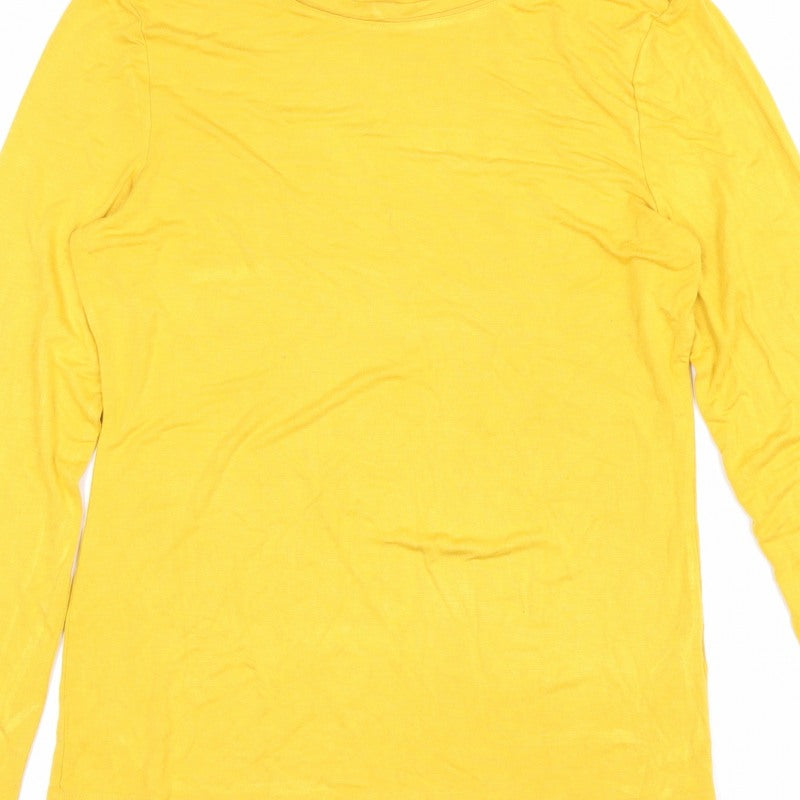 Oasis Women Yellow UK 12 Basic Boat Neck Long Sleeve Jersey Top
