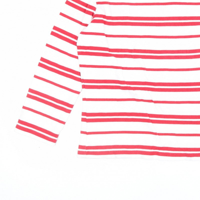 Lands' End Women Red White Stripe V-Neck Long Sleeve Jersey Top UK 12