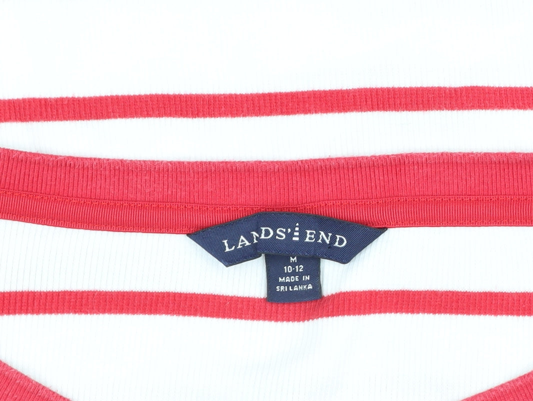 Lands' End Women Red White Stripe V-Neck Long Sleeve Jersey Top UK 12