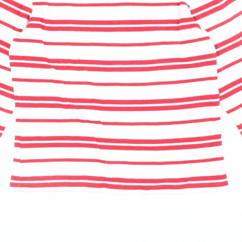 Lands' End Women Red White Stripe V-Neck Long Sleeve Jersey Top UK 12