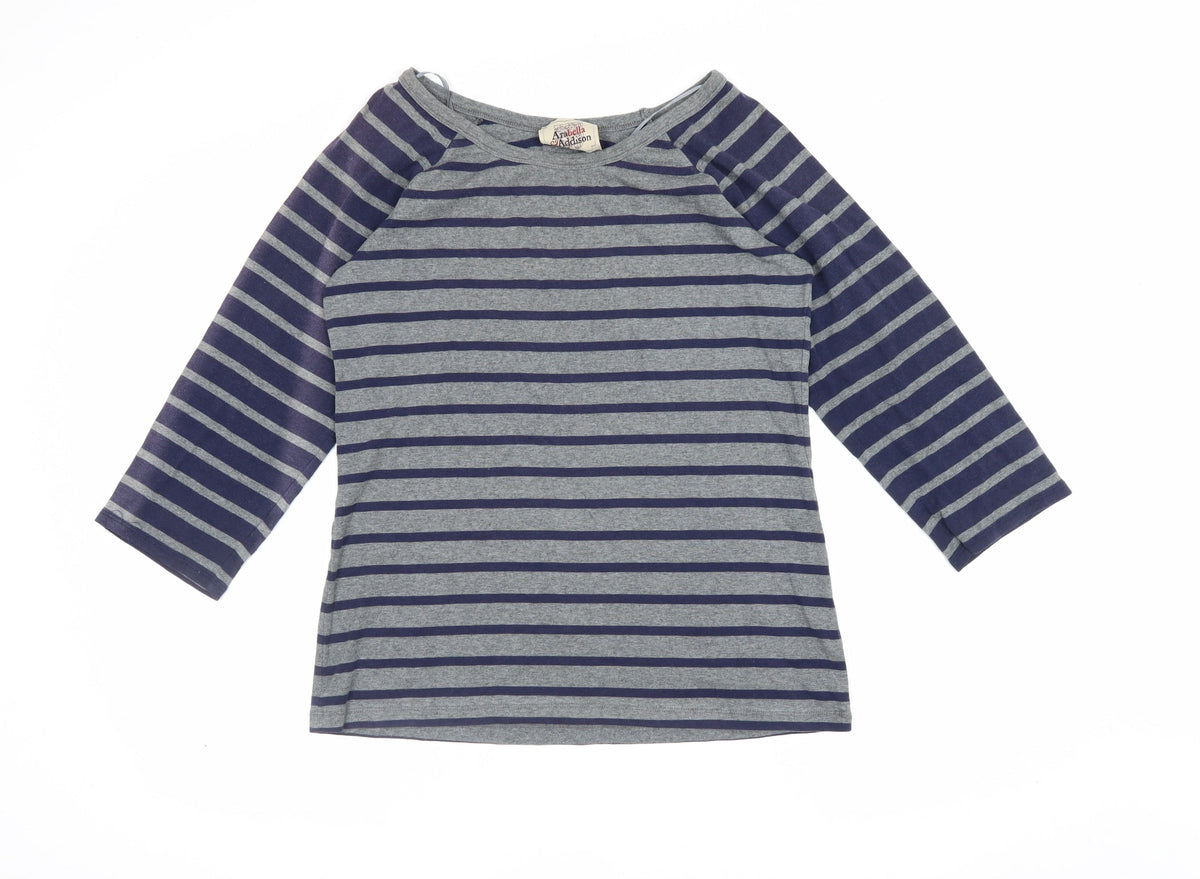 Arabella Addison Women Grey XL Striped Boat Neck Bell Sleeve Jersey Top