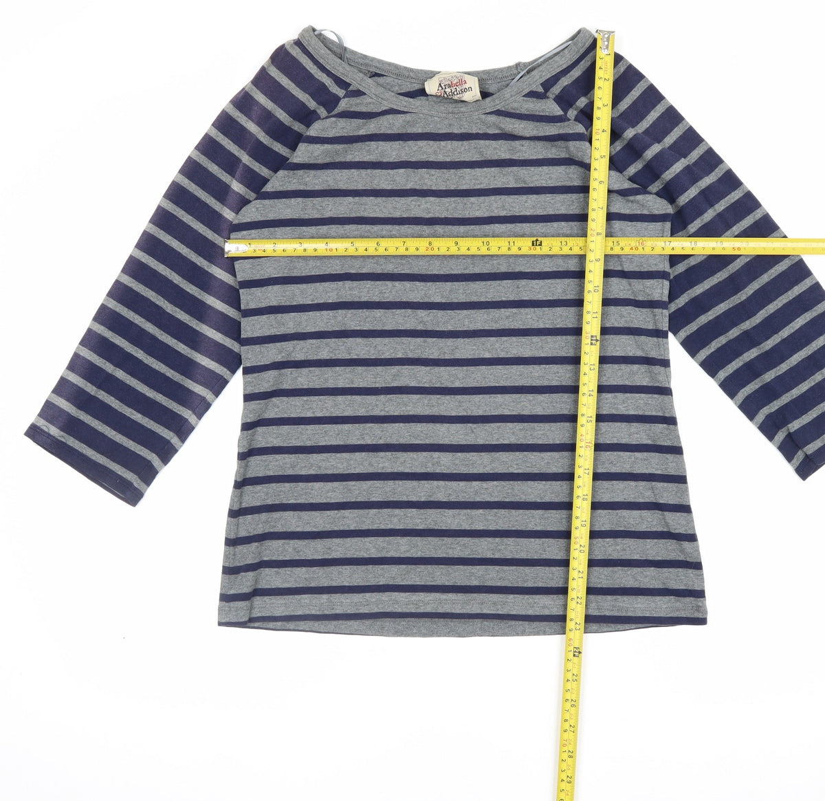 Arabella Addison Women Grey XL Striped Boat Neck Bell Sleeve Jersey Top