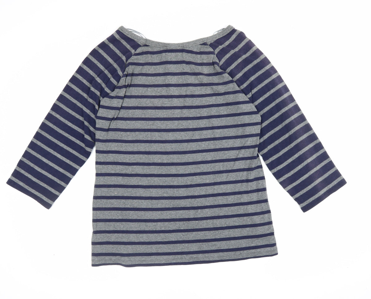 Arabella Addison Women Grey XL Striped Boat Neck Bell Sleeve Jersey Top