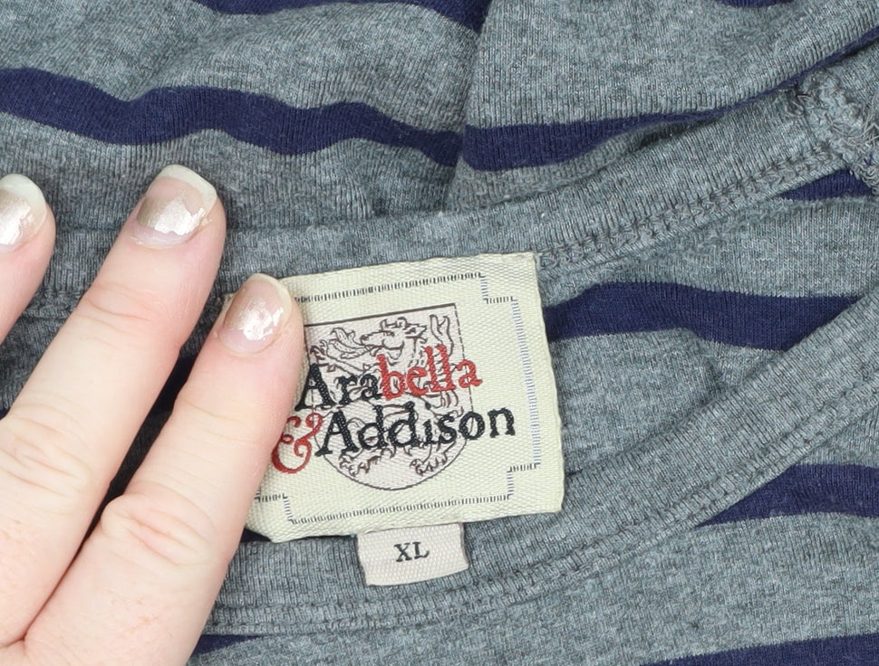 Arabella Addison Women Grey XL Striped Boat Neck Bell Sleeve Jersey Top