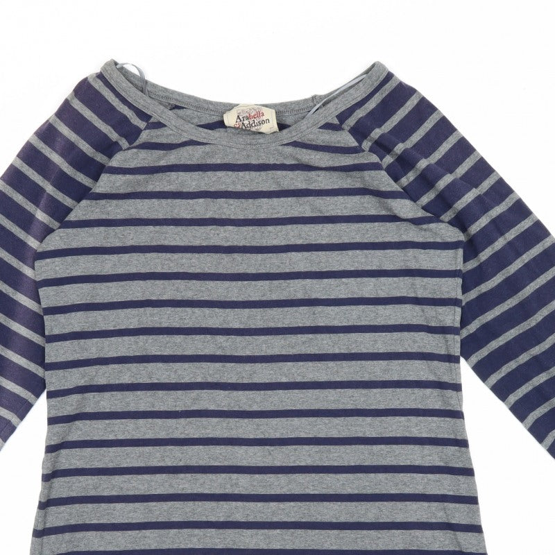 Arabella Addison Women Grey XL Striped Boat Neck Bell Sleeve Jersey Top