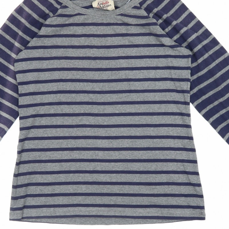 Arabella Addison Women Grey XL Striped Boat Neck Bell Sleeve Jersey Top
