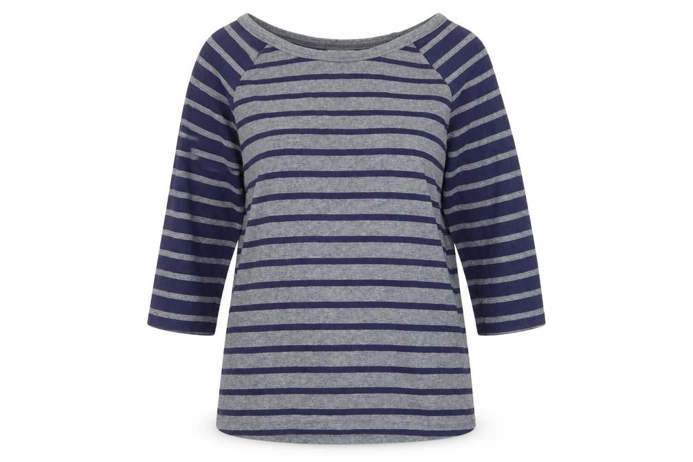 Arabella Addison Women Grey XL Striped Boat Neck Bell Sleeve Jersey Top