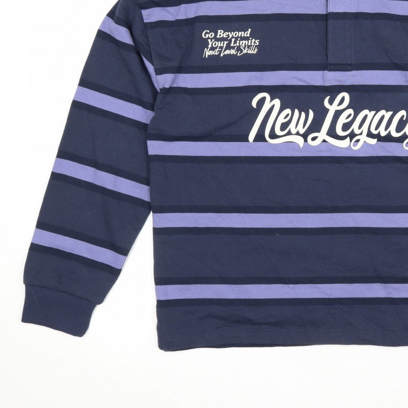 Marks and Spencer Boys Blue 15-16 Years Striped Long Sleeve Polo Shirt