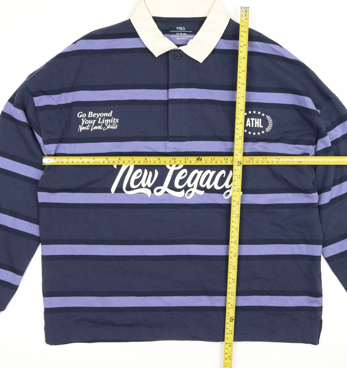 Marks and Spencer Boys Blue 15-16 Years Striped Long Sleeve Polo Shirt