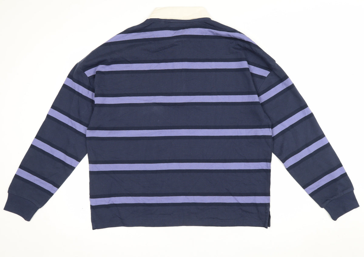 Marks and Spencer Boys Blue 15-16 Years Striped Long Sleeve Polo Shirt