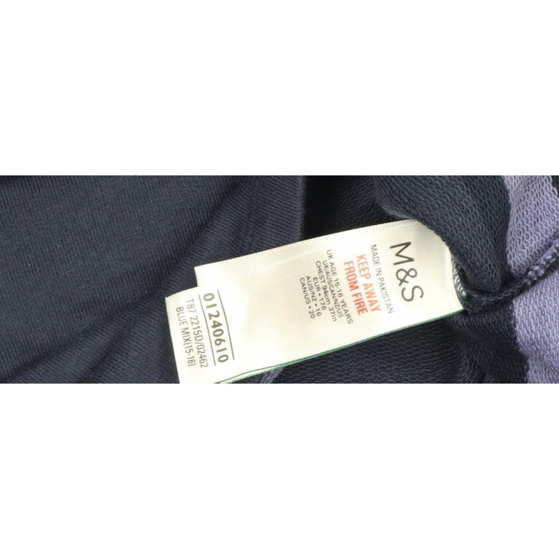 Marks and Spencer Boys Blue 15-16 Years Striped Long Sleeve Polo Shirt