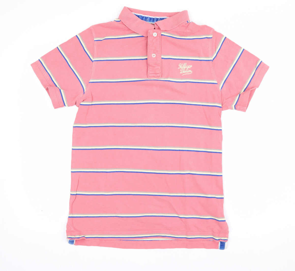 Hilfiger Denim Women’s Pink Striped Cotton Polo Shirt L Short Sleeve