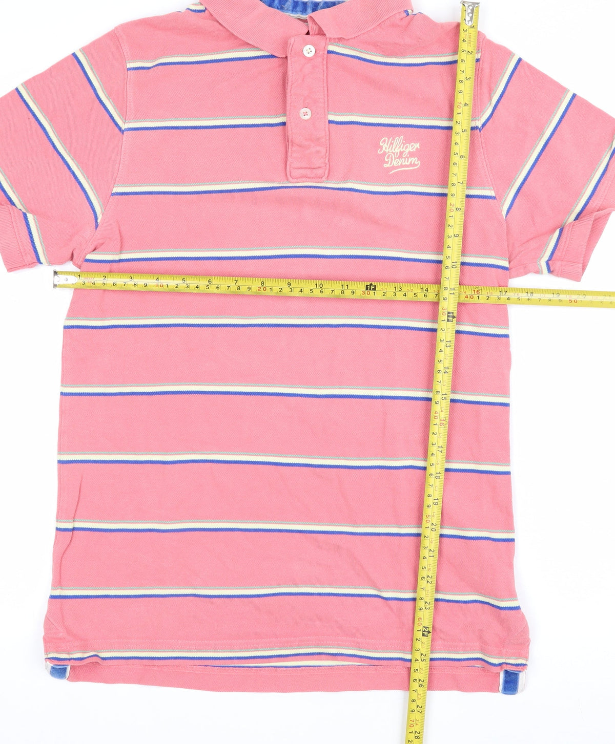 Hilfiger Denim Women’s Pink Striped Cotton Polo Shirt L Short Sleeve