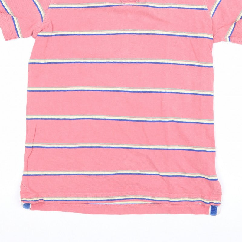 Hilfiger Denim Women’s Pink Striped Cotton Polo Shirt L Short Sleeve