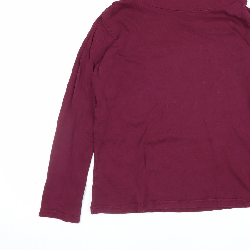 Cotton Traders Women Red UK 12 Roll Neck Long Sleeve Jersey Top