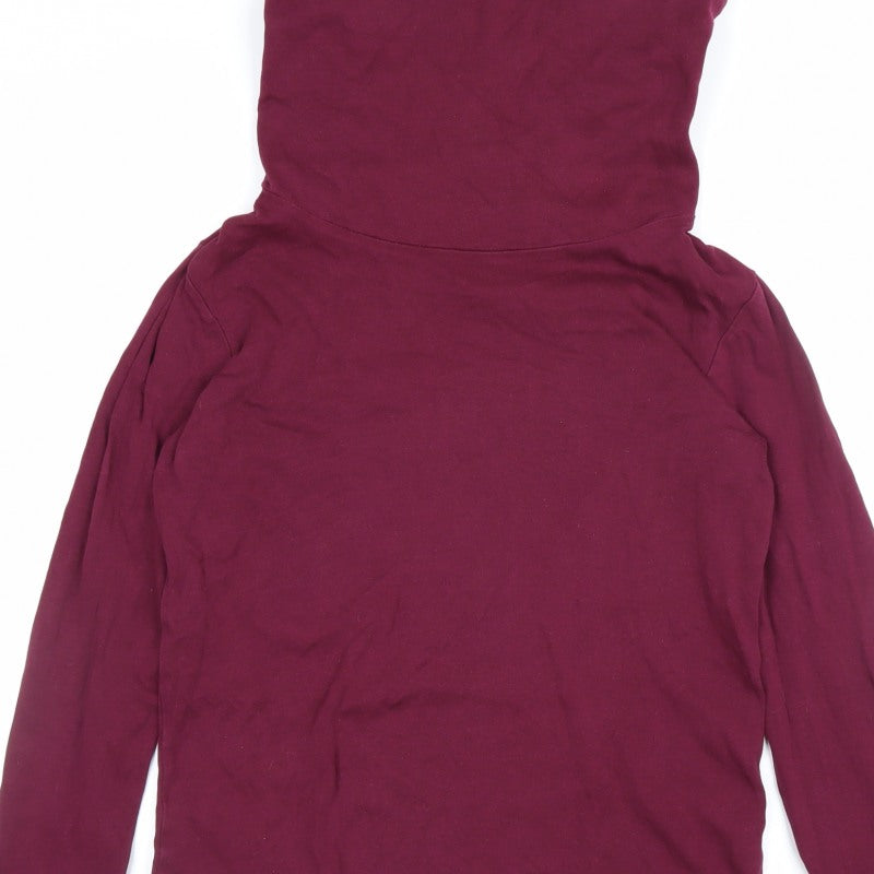 Cotton Traders Women Red UK 12 Roll Neck Long Sleeve Jersey Top