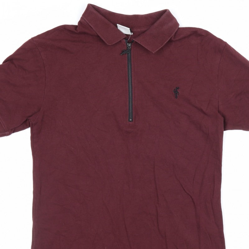 Father Sons Men’s M Burgundy Red 1/4 Zip Short Sleeve Polo