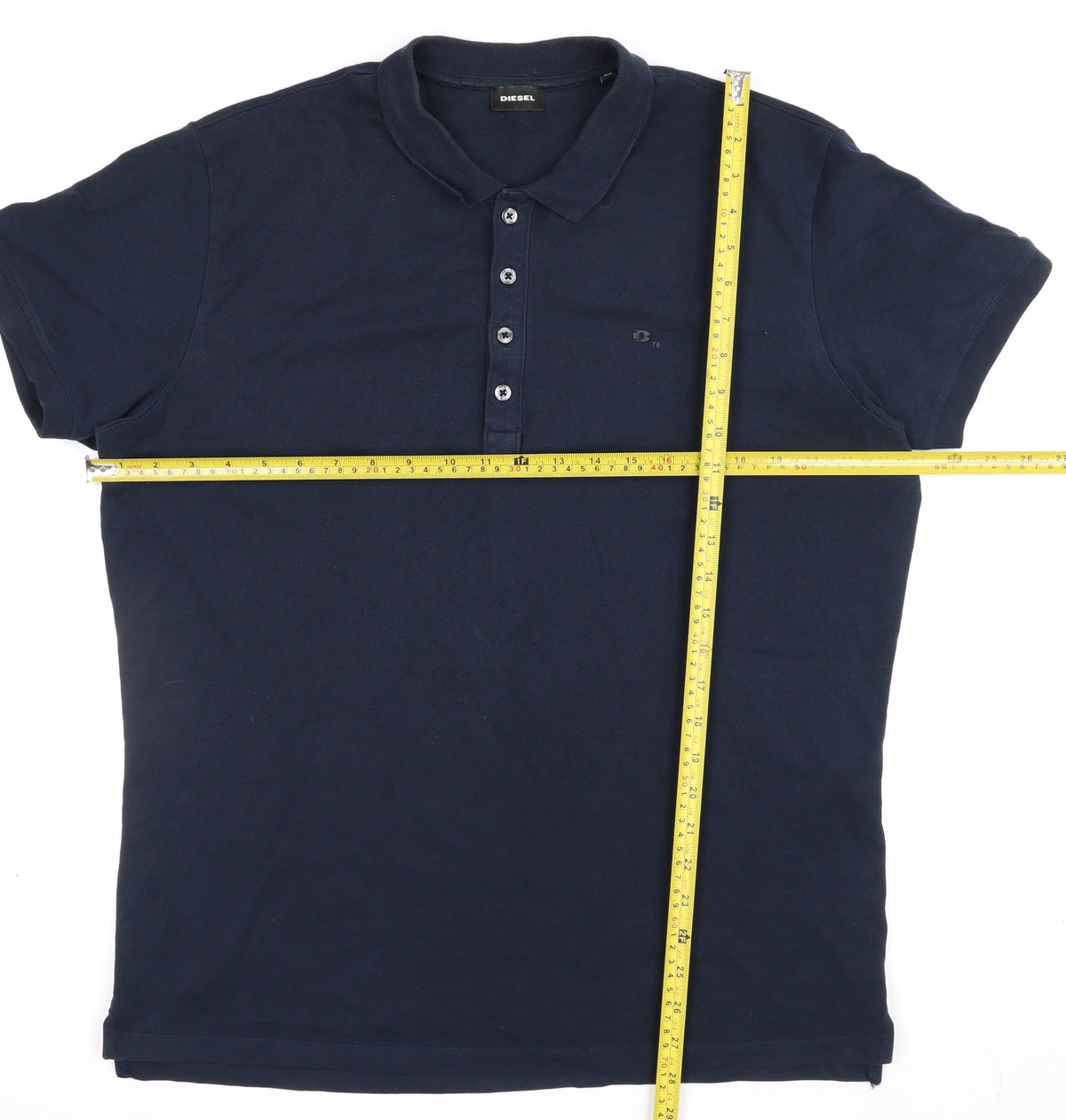 Close-up detail of Diesel Men’s Navy Blue XL Short Sleeve Logo Polo Shirt