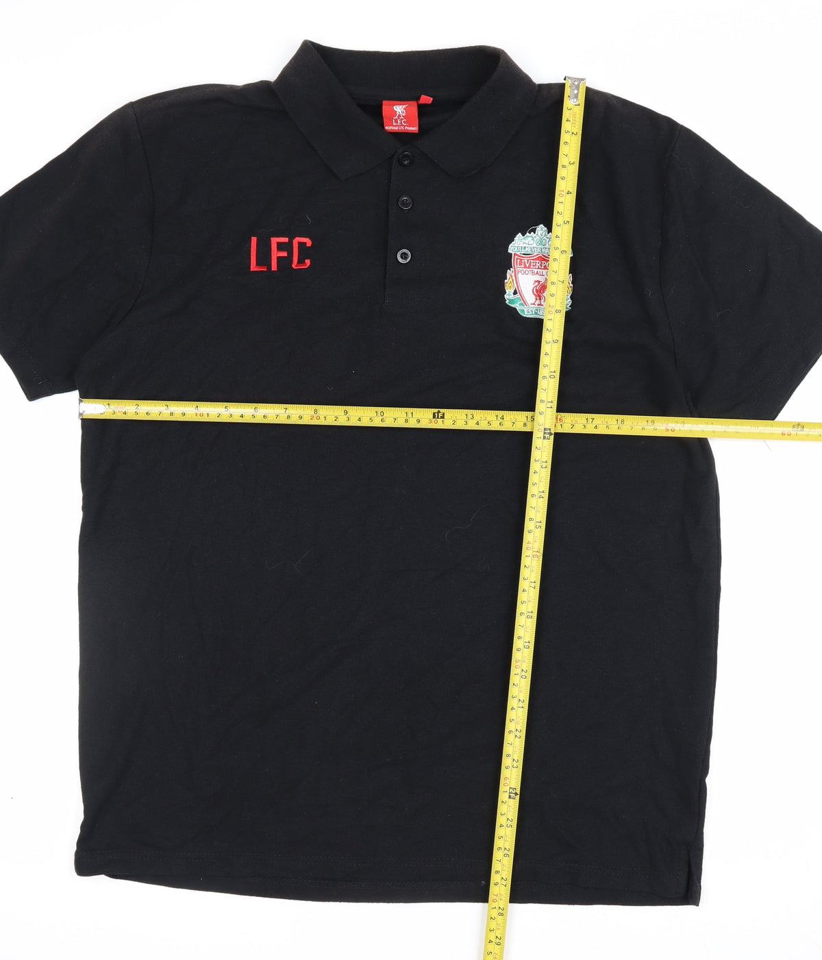 Close-up detail of Liverpool FC Men’s Black XL Embroidered Football Polo Shirt
