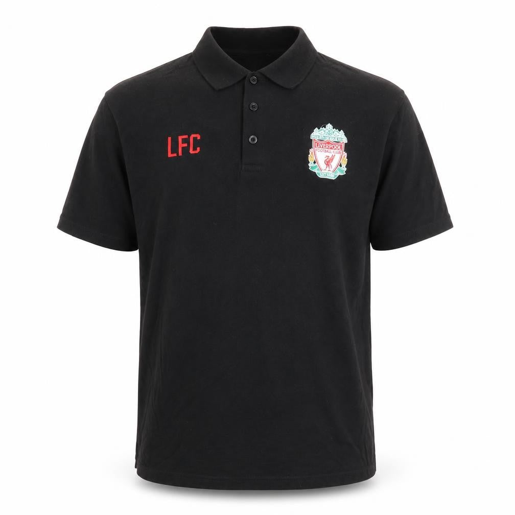 Front view of Liverpool FC Men’s Black XL Embroidered Football Polo Shirt
