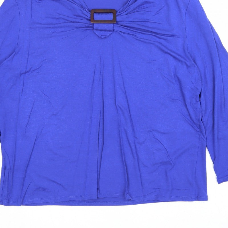 CC Women’s Blue 2XL Jersey V-Neck Buckle 3/4 Sleeve Blouse