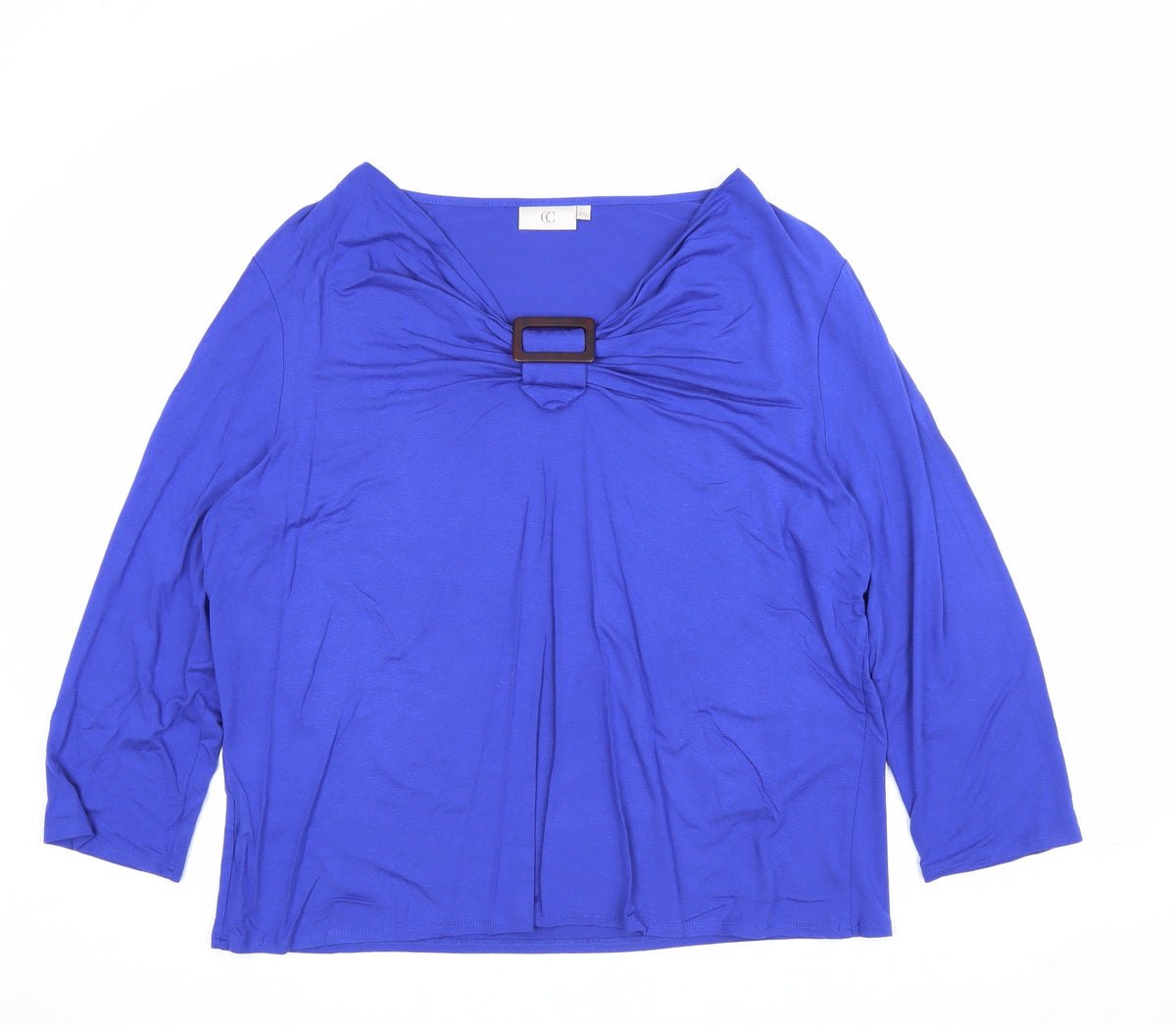 CC Women’s Blue 2XL Jersey V-Neck Buckle 3/4 Sleeve Blouse