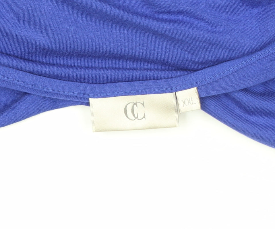 CC Women’s Blue 2XL Jersey V-Neck Buckle 3/4 Sleeve Blouse