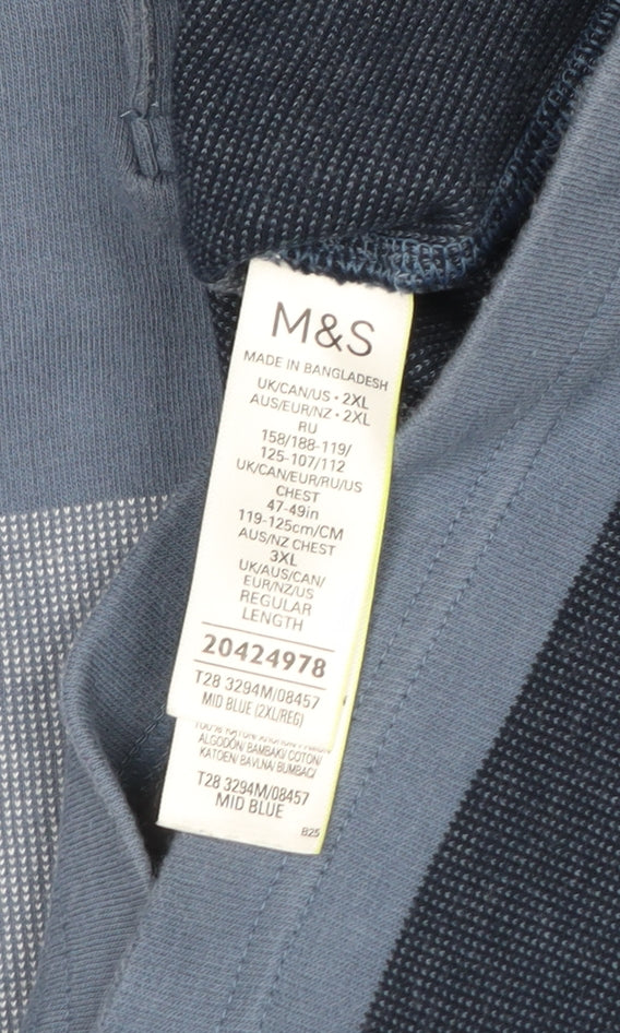 Marks & Spencer Men’s Blue 2XL Regular Striped Short Sleeve Polo Shirt
