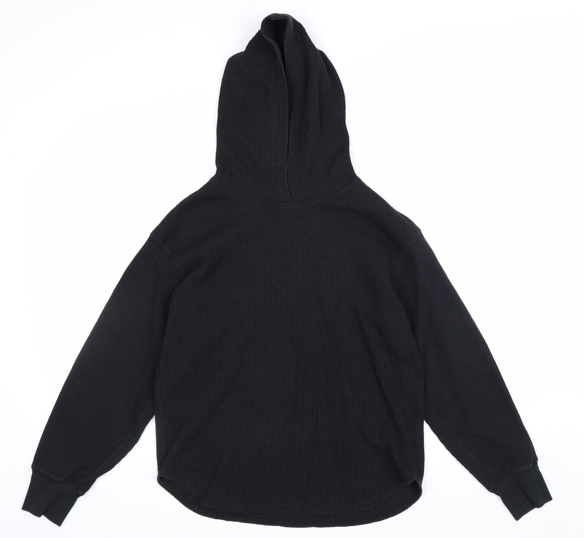 Uniqlo Men’s Black M Waffle Knit Pullover Hoodie Hooded Long Sleeve
