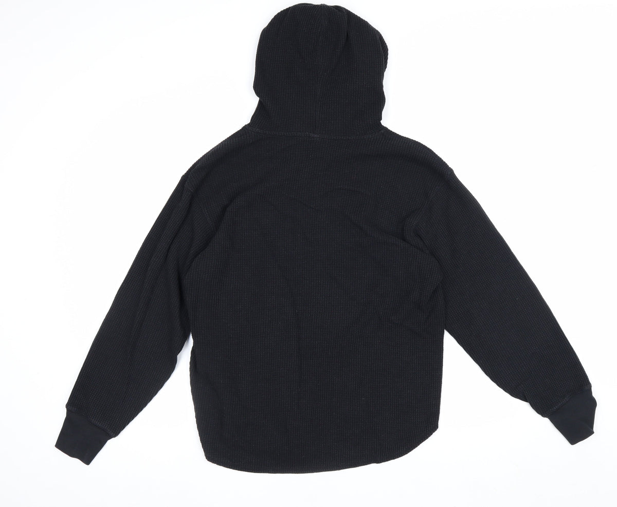 Uniqlo Men’s Black M Waffle Knit Pullover Hoodie Hooded Long Sleeve