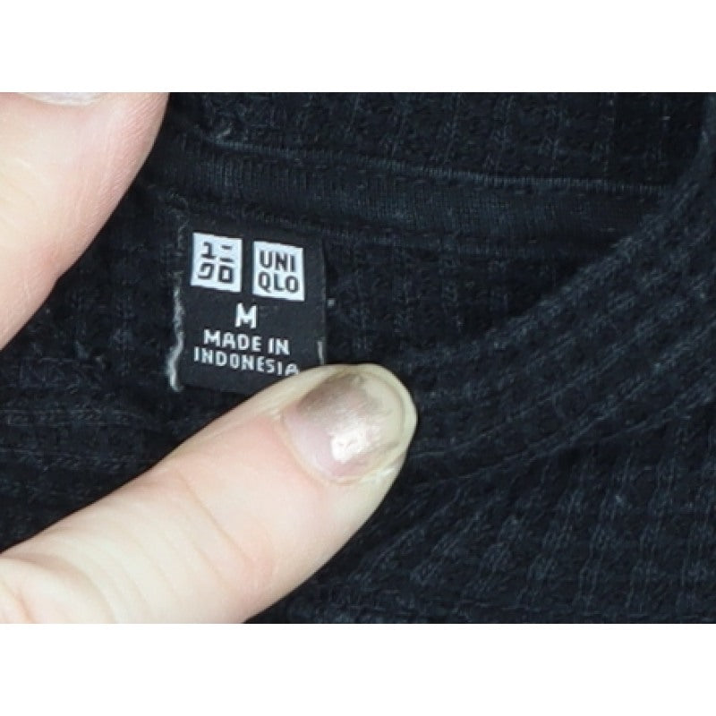 Uniqlo Men’s Black M Waffle Knit Pullover Hoodie Hooded Long Sleeve