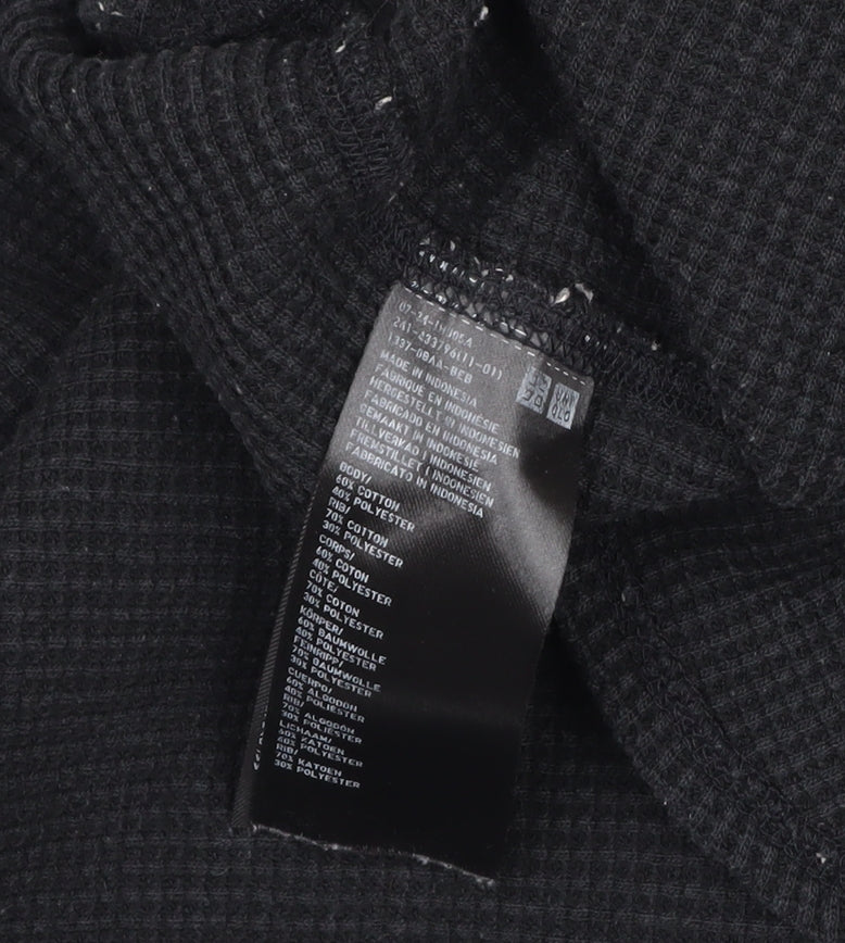 Uniqlo Men’s Black M Waffle Knit Pullover Hoodie Hooded Long Sleeve